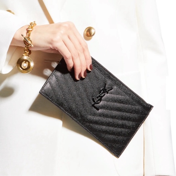 SAINT LAURENT Monogramme Quilted Calfskin Zip Pouch Black - Picture 3 of 15